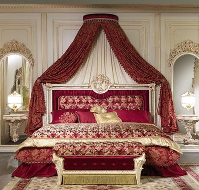 Casa Padrino Luxus Barock Schlafzimmer Set Bordeauxrot / Weiß / Gold - 1 Doppelbett m