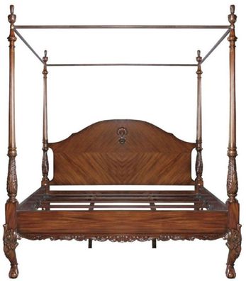 Casa Padrino Luxus Barock Doppelbett Dunkelbraun - Handgefertigtes Massivholz Bett