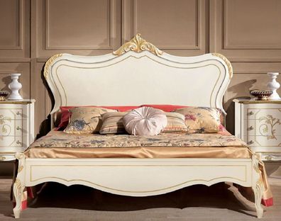 Casa Padrino Luxus Barock Doppelbett Weiß / Gold - Prunkvolles Massivholz Bett im Bar