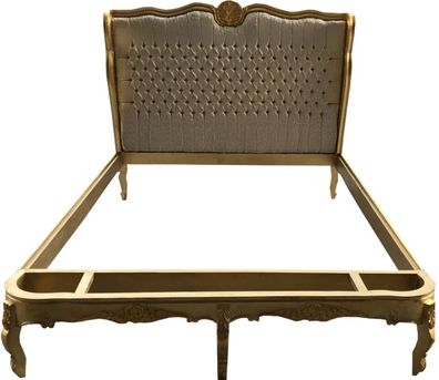 Barock Bett Gold / Creme Satinstoff 180 x 200 cm aus der Luxus Kollektion von Casa P