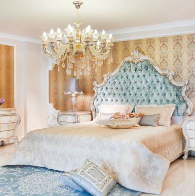 Casa Padrino Luxus Barock Doppelbett Grün / Creme / Gold 230 x 200 x H. 220 cm - Edle
