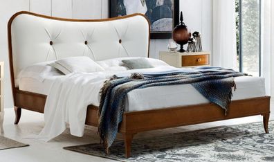 Casa Padrino Luxus Biedermeier Doppelbett Braun / Weiß 182 x 214 x H. 120 cm - Massiv