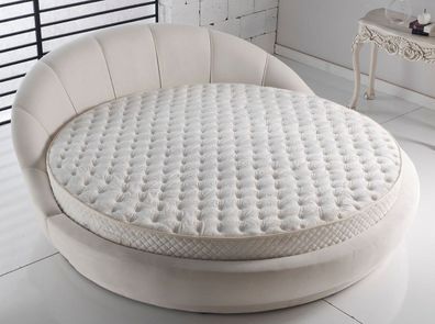Casa Padrino Luxus Rundbett Hellgrau Ø 240 x H. 90 cm - Rundes Doppelbett mit Matratz