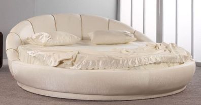 Casa Padrino Luxus Rundbett Cremefarben Ø 240 x H. 90 cm - Rundes Doppelbett mit Matr