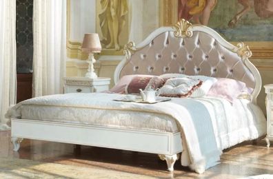 Casa Padrino Luxus Barock Doppelbett Rosa / Weiß / Gold - Prunkvolles Massivholz Bett
