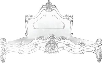 Casa Padrino Luxus Barock Doppelbett Weiß / Silber - Edles Massivholz Bett mit Kopfte