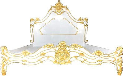 Casa Padrino Luxus Barock Doppelbett Weiß / Gold - Edles Massivholz Bett mit Kopfteil