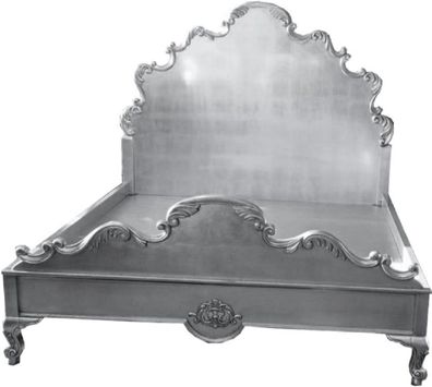 Casa Padrino Luxus Barock Doppelbett Silber - Prunkvolles Massivholz Bett mit Kopftei