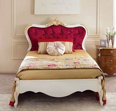 Casa Padrino Luxus Barock Doppelbett Bordeauxrot / Weiß / Gold - Prunkvolles Massivho
