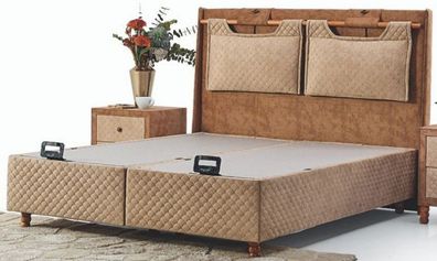 Casa Padrino Luxus Doppelbett Beige / Braun - Modernes Massivholz Bett - Moderne Schl
