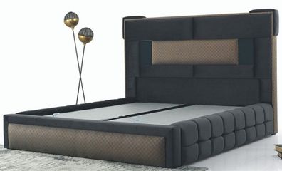 Casa Padrino Luxus Doppelbett Grau / Braun - Modernes Massivholz Bett - Moderne Schla