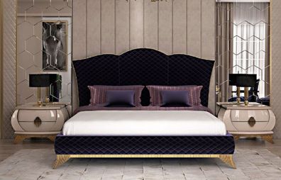 Casa Padrino Luxus Art Deco Schlafzimmer Set Lila / Cremefarben / Gold - 1 Doppelbett