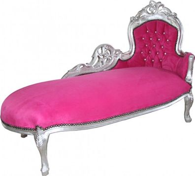 Casa Padrino Barock Chaiselongue "King" Rosa / Silber mit Bling Bling Glitzersteinen