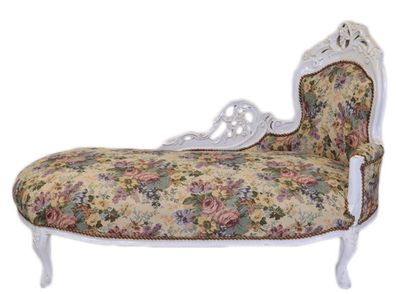 Casa Padrino Barock Chaiselongue Blumenmuster / Antik Weiß - Möbel Lounge Liege Recam