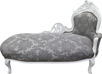 Casa Padrino Barock Chaiselongue Grau Muster / Weiss - Recamiere Liege Barock Möbel