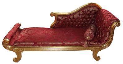 Casa Padrino Barock Chaiselongue Modell XXL Bordeaux Rot Muster / Gold- Antik Stil