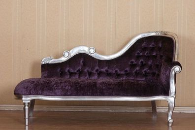 Casa Padrino Barock Chaiselongue Lila / Silber 150 x 78 x H. 90 cm - Mahagoni Chaisel