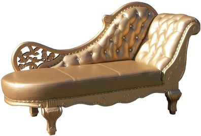 Casa Padrino Barock Leder Chaiselongue Gold 170 x 65 x H. 90 cm - Massivholz Recamier