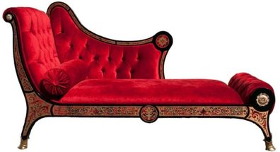 Casa Padrino Luxus Barock Boulle Chaiselongue Rot / Schwarz / Gold 180 x 75 x H. 106