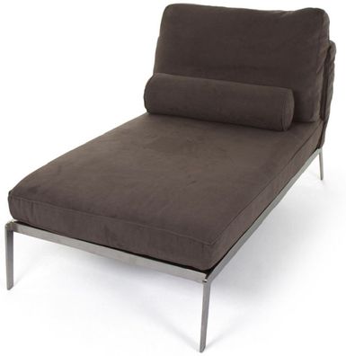 Casa Padrino Luxus Wildleder Chaiselongue Braun / Silber 160 x 80 x H. 85 cm - Nubuk