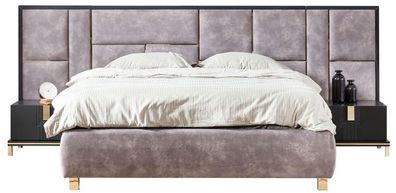 Casa Padrino Luxus Massivholz Schlafzimmer Set Lila / Schwarz / Gold - 1 Doppelbett m