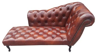 Casa Padrino Chesterfield Chaiselongue / Recamiere Echt Leder Dunkelbraun