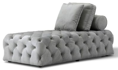 Casa Padrino Luxus Chesterfield Samt Chaiselongue mit 3 Kissen Grau 162 x 90 x H. 65