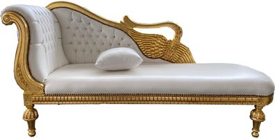 Casa Padrino Barock Chaiselongue Weiß Lederoptik / Gold - Golden Wings - Antik Stil