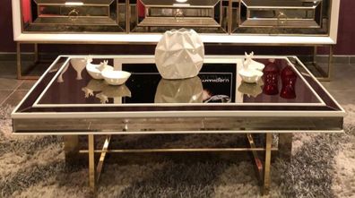 Casa Padrino Luxus Couchtisch Weiß / Gold 120 x 80 x H. 43 cm - Wohnzimmertisch mit G