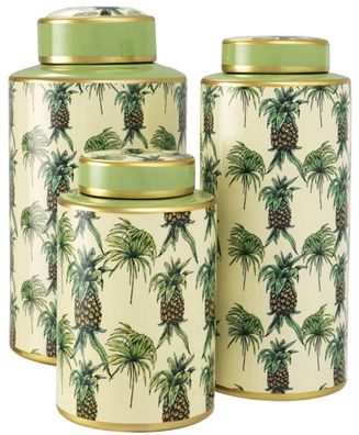 Casa Padrino Luxus Porzellan Dosen 3er Set Ananas Design Grün / Mehrfarbig - Luxus Qu