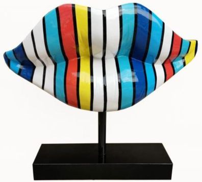 Casa Padrino Designer Deko Skulptur Lippen Mund mit Ständer Mehrfarbig / Schwarz 55 x