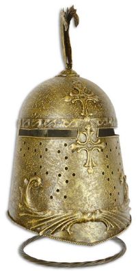 Casa Padrino Metall Ritterhelm mit Ständer Antik Gold 24,2 x 25 x H. 47,5 cm - Mittel