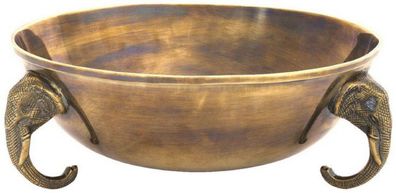 Casa Padrino Luxus Edelstahl Deko Schüssel mit 3 dekorativen Messing Elefantenköpfen