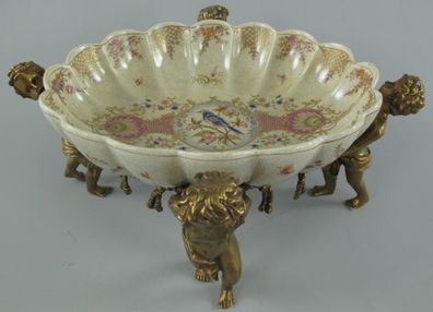 Casa Padrino Jugendstil Porzellan Schale mit 4 dekorativen Engelsfiguren Cremefarben