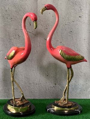 Casa Padrino Luxus Bronze Deko Skulpturen Set Flamingos Rosa / Gold / Schwarz 28 x 20