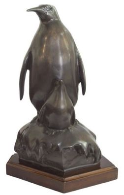 Casa Padrino Bronzefigur Pinguin Mutter mit Kind Bronze / Braun 22 x 15 x H. 33 cm