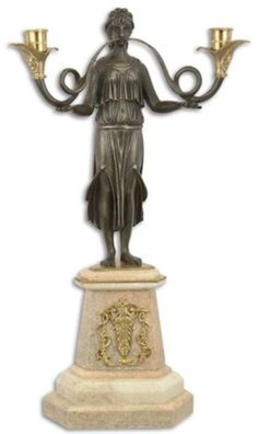 Casa Padrino Barock Kerzenhalter mit dekorativer Bronzefigur und Marmorsockel 29,5 x