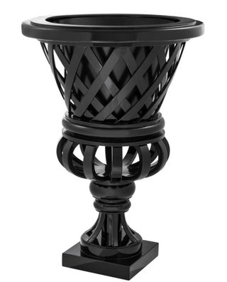 Casa Padrino Designer Mahagoni Übertopf Piano Schwarz - Luxus Blumentopf mit Sockel