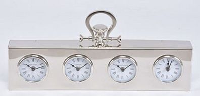 Casa Padrino Luxus Tischuhr Silber 49 x 5 x H. 25 cm - Dekorative Messing Uhr