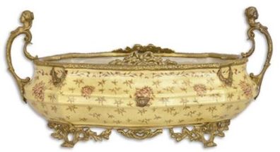 Casa Padrino Jugendstil Blumenschale Beige / Messingfarben 45 x 23,7 x H. 5,3 cm - Po