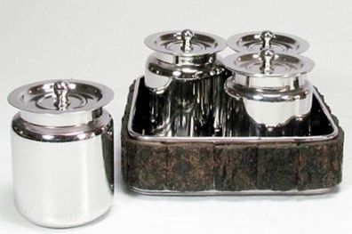 Casa Padrino Luxus Serviertablett mit 4 Dosen Silber / Braun 15 x 15 x H. 9 cm - Hote