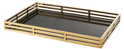 Casa Padrino Luxus Serviertablett Gold / Schwarz 56 x 36 x H. 5 cm - Edelstahl Tablet