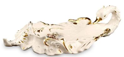 Casa Padrino Barock Serviertablett Schwan mit Blumen Elfenbeinfarben / Gold / Mehrfar