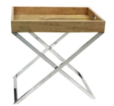 Casa Padrino Serviertablett mit Ständer Naturfarben / Silber 61 x 41 x H. 62 cm - Hol