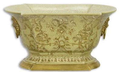 Casa Padrino Jugendstil Blumentopf Grün / Gold 26,9 x 16,7 x H. 14,1 cm - Porzellan P
