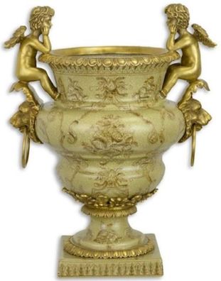 Casa Padrino Jugendstil Blumentopf Grün / Gold 27 x 19,8 x H. 33,8 cm - Porzellan Pfl