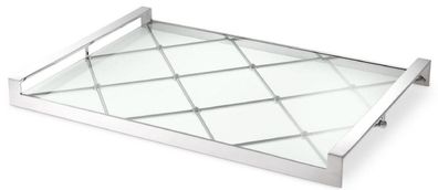 Casa Padrino Luxus Serviertablett Silber 48 x 34 x H. 4 cm - Edelstahl Tablett mit ge