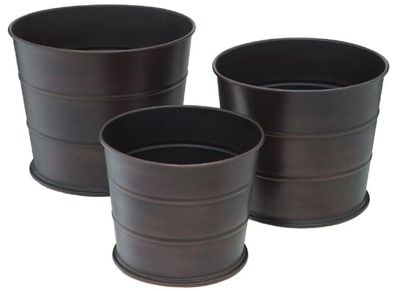 Casa Padrino Luxus Blumentopf 3er Set Antik Bronzefarben - Runde Edelstahl Pflanzentö