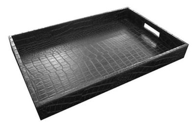Casa Padrino Luxus Tablett / Serviertablett Schwarz Kroko-Optik 55 x 35 x H. 6 cm - G