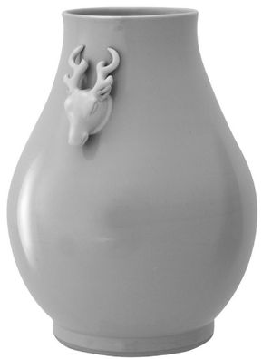 Casa Padrino Luxus Deko Vase Rehkopf Grau Ø 33 x H. 49 cm - Runde Porzellan Blumenvas